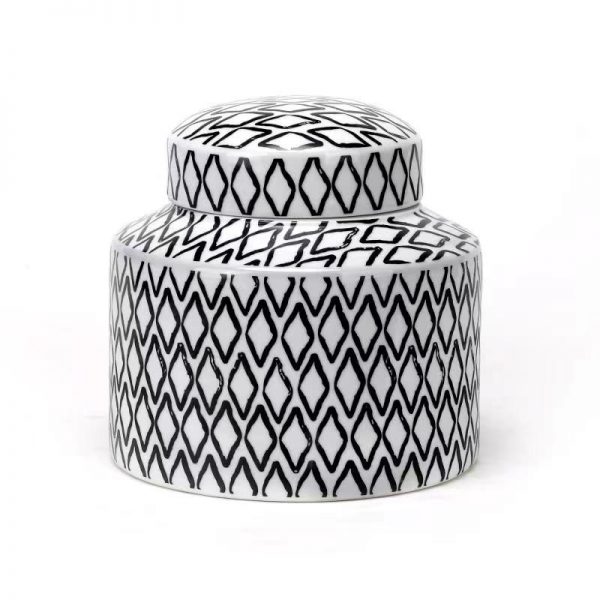 Porcelain Black and White Brushstroke Tea Jars Set 3 - Image 4