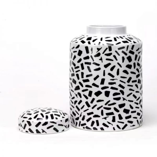 Porcelain Black and White Brushstroke Tea Jars Set 3 - Image 3