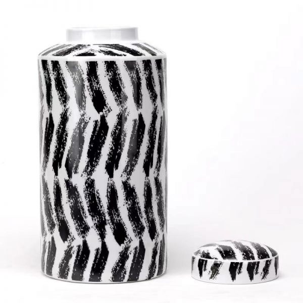 Porcelain Black and White Brushstroke Tea Jars Set 3 - Image 2